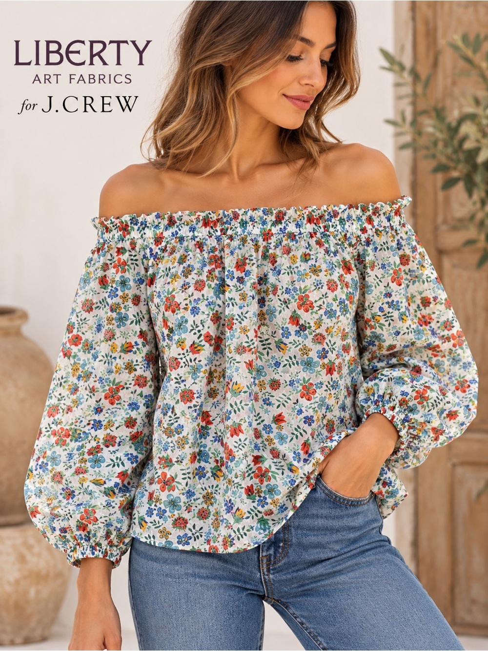 Liberty Art Fabrics J.Crew Women's Cotton Floral Off-Shoulder Blouse Size 6